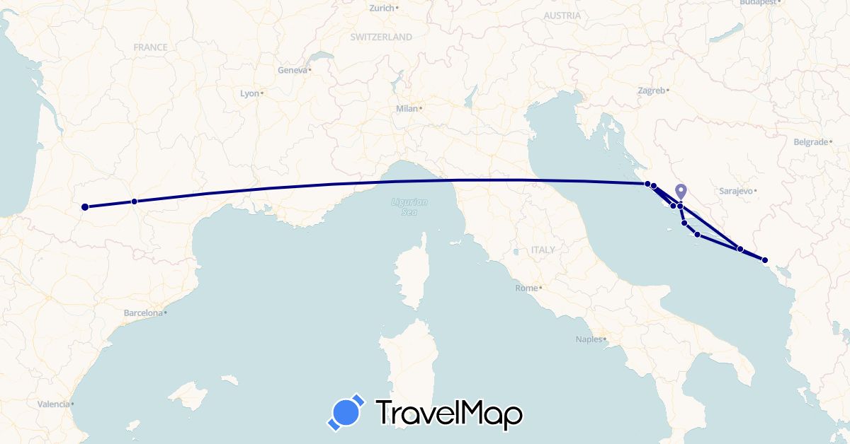 TravelMap itinerary: driving in France, Croatia, Montenegro (Europe)